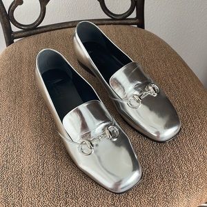 Price firm. Gucci Lillian slip on authentic sliver loafers size 38 NWOT.